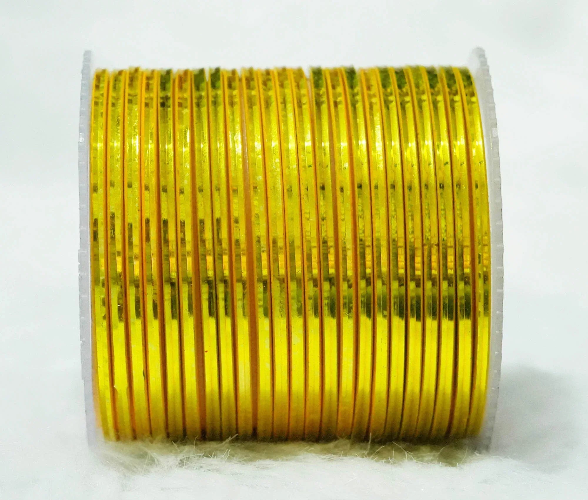 Yellow Color Glossy Metal Bangle for Women & Girls (Pack of 24) - The Golden Cascade